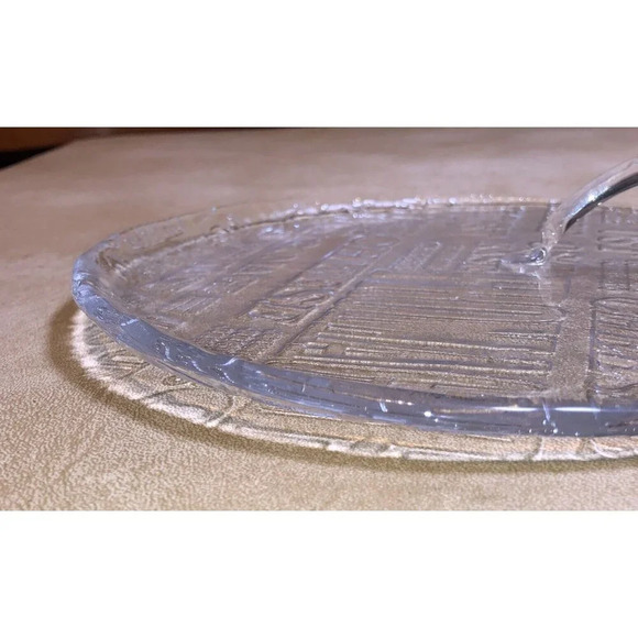 Kosta Boda Art Glass Ice Plate Cheese Platter Handle Cheese Names. 9.5" - Picture 3 of 9